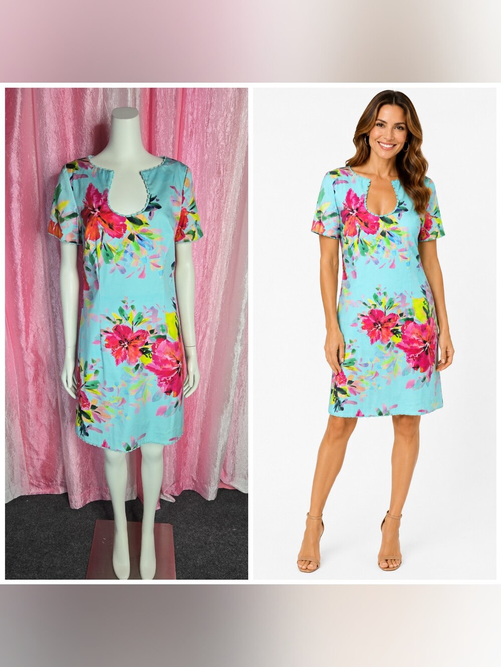 Trina Turk Floral Hibiscus Cotton Shift Dress Size 10